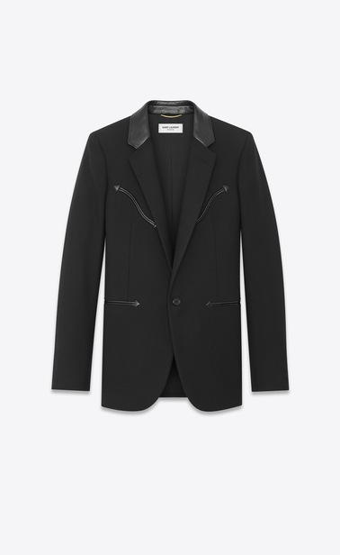 Gabardine jacket with Western-style detailing and leather collar